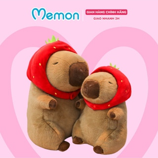 Gấu Bông Chuột Capybara Đội Mũ Dâu Đáng Yêu Cao Cấp Memon