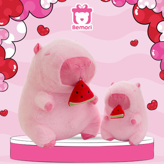 Gấu bông chuột capybara rút dưa hấu hồng bemori - gấu bông chuột lang capybara hồng dưa hấu rút được cao cấp làm quà