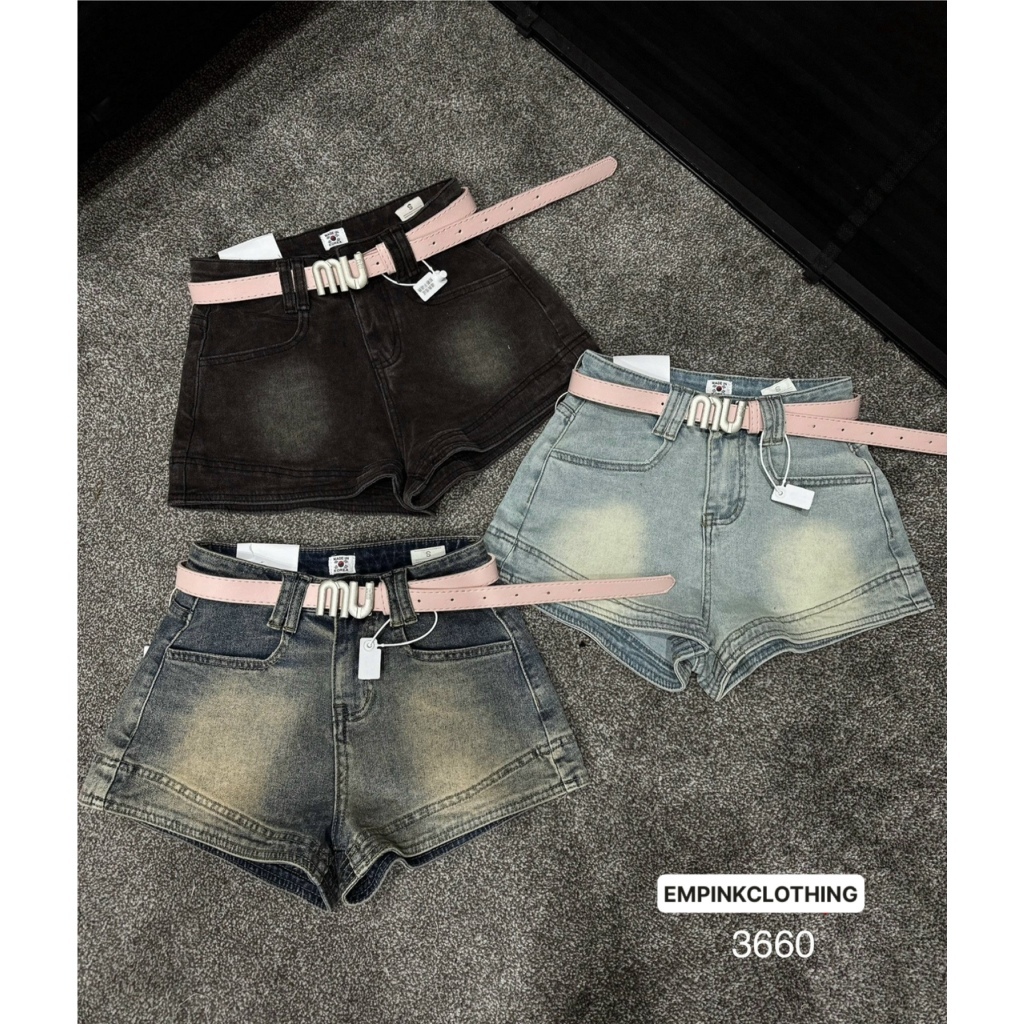 Quần đùi bò nữ, quần short bò nữ may cách điệu gấu kèm đai miumiu siêu xinh hàng QCL1 N99 | BigBuy360 - bigbuy360.vn