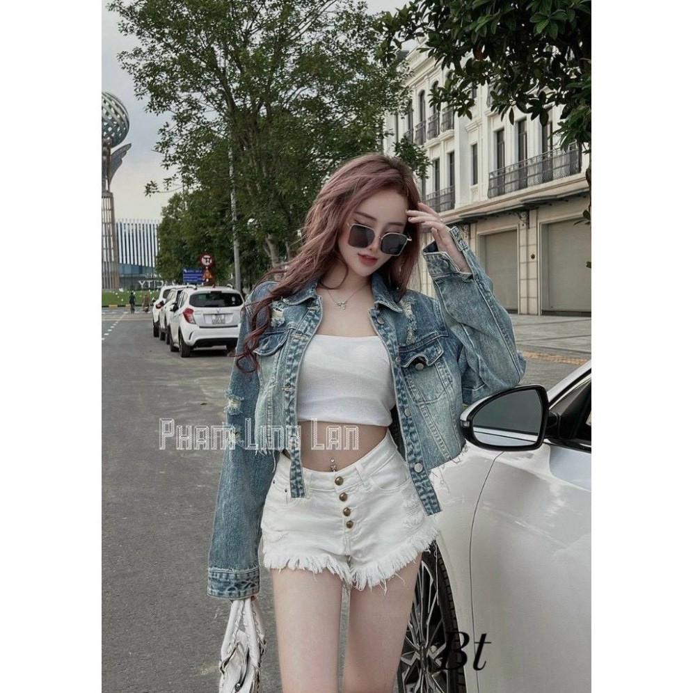 Quần Sooc jeans Nữ Cá Tính, Quần đùi bò rách tua ruia đính kèm 4 cúc siêu cháy Siêu Dễ Thương N76