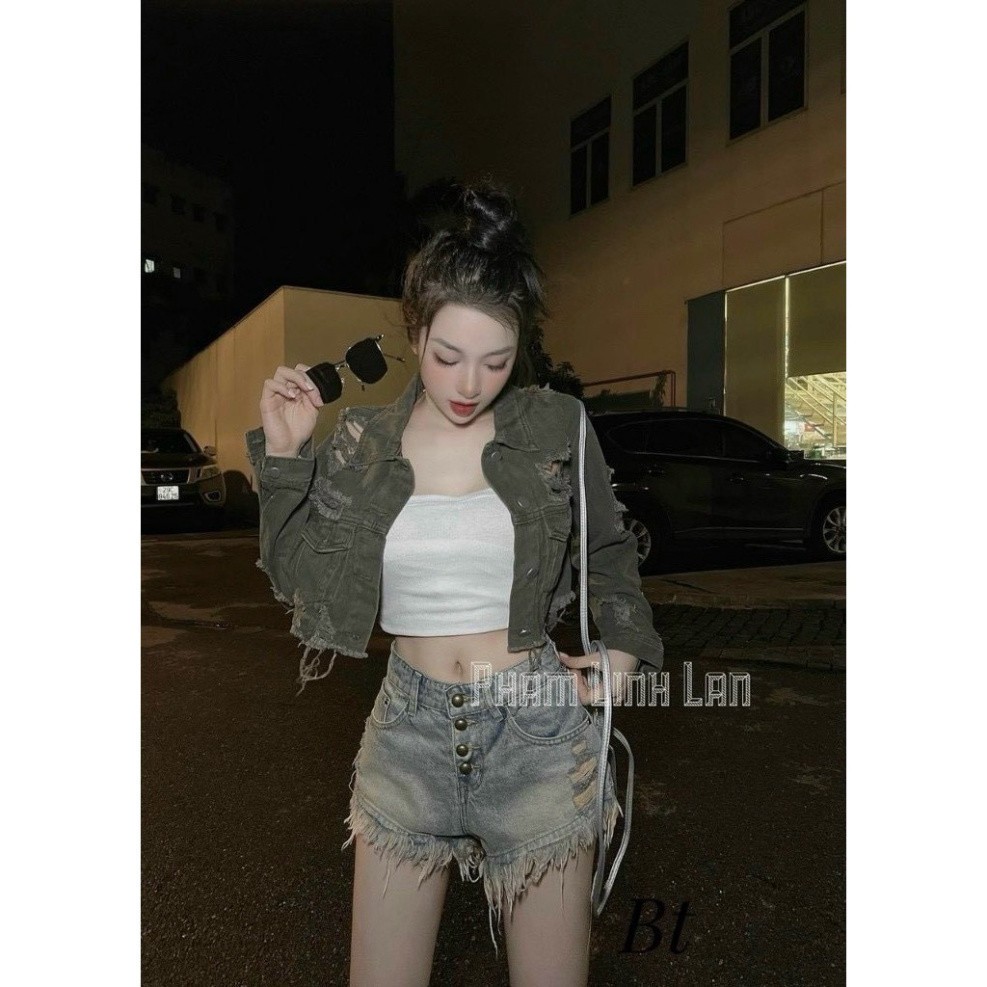 Quần Sooc jeans Nữ Cá Tính, Quần đùi bò rách tua ruia đính kèm 4 cúc siêu cháy Siêu Dễ Thương N76 | BigBuy360 - bigbuy360.vn