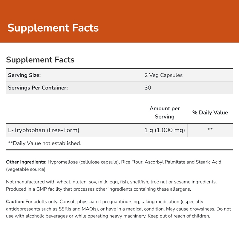 NOW L-TRYPTOPHAN 500MG Giảm Căng Thẳng, Cải Thiện Giấc Ngủ 120 VIÊN