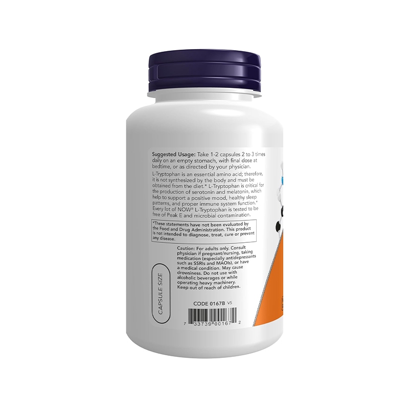 NOW L-TRYPTOPHAN 500MG Giảm Căng Thẳng, Cải Thiện Giấc Ngủ 120 VIÊN