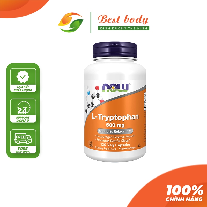 NOW L-TRYPTOPHAN 500MG Giảm Căng Thẳng, Cải Thiện Giấc Ngủ 120 VIÊN