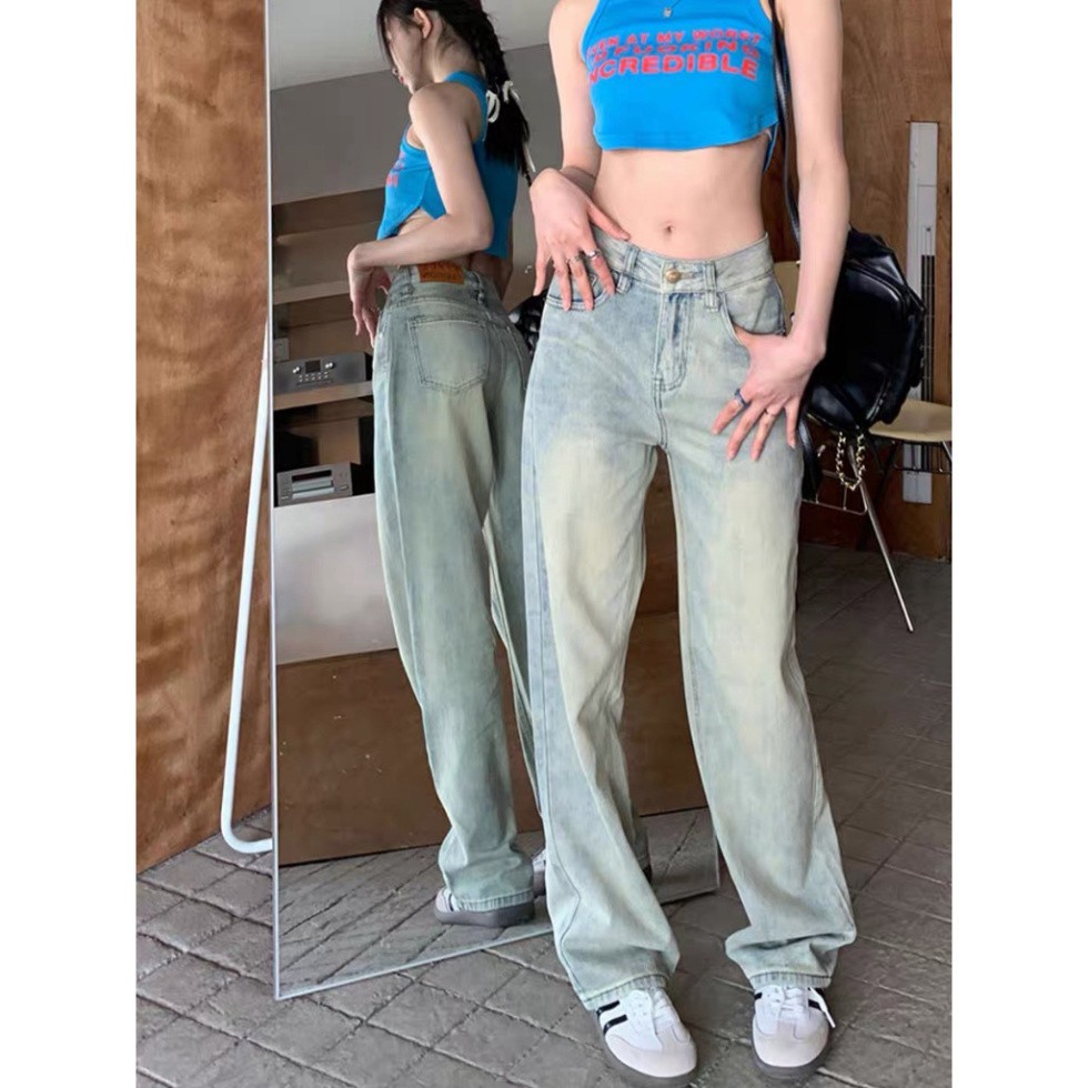 Quần bò ống rộng dáng suông bạc , Quần jean ống rộng dáng xuông lưng cao xanh bạc siêu nhẹ nhàng năng động D32 | BigBuy360 - bigbuy360.vn