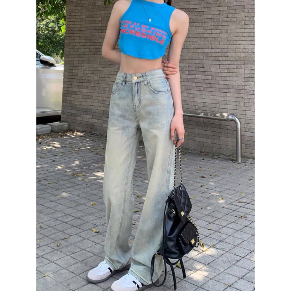 Quần bò ống rộng dáng suông bạc , Quần jean ống rộng dáng xuông lưng cao xanh bạc siêu nhẹ nhàng năng động D32 | BigBuy360 - bigbuy360.vn