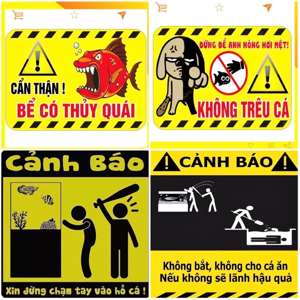 Decal Cảnh báo vui nhộn dán hồ cá