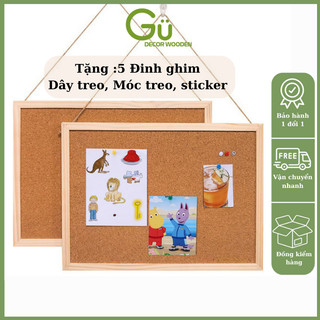 Bảng ghim gỗ bần,ghim tài liệu GU DECOR bảng Note treo tường dán ghi chú, thông báo, tranh ảnh tặng kèm phụ kiện