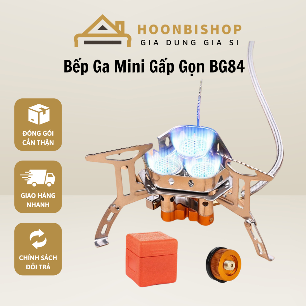Bếp ga mini 3 đầu đốt BG84, bếp gas du lịch gấp gọn, kèm đầu chuyển đổi, 6800W dễ vệ sinh-HoonbiShop