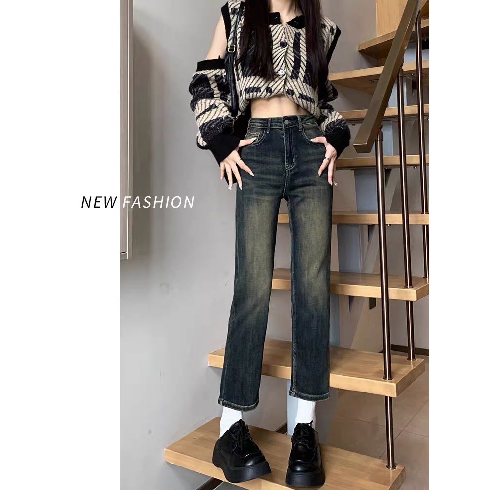 Quần bò ống đứng màu xám đen may gấu , Quần jean ống đứng lưng cao phù hợp cho học sinh sinh viên D63 | BigBuy360 - bigbuy360.vn