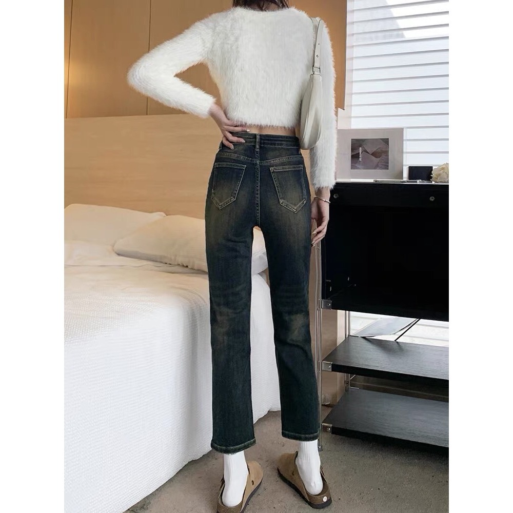 Quần bò ống đứng màu xám đen may gấu , Quần jean ống đứng lưng cao phù hợp cho học sinh sinh viên D63 | BigBuy360 - bigbuy360.vn