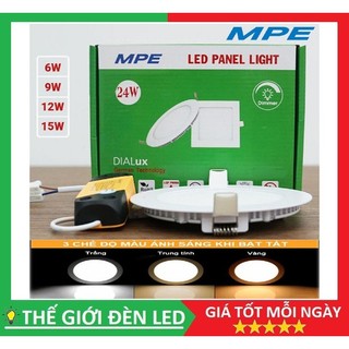 Đèn led âm trần 3 màu mpe siêu mỏng tròn 6w, 9w, 12w, 18w, 24w chính hãng