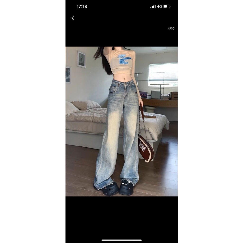 Quần ống rộng mix viền túi, quần nữ jean phong cách Retro Ống Rộng siêu đẹp siêu sang  D67 | BigBuy360 - bigbuy360.vn