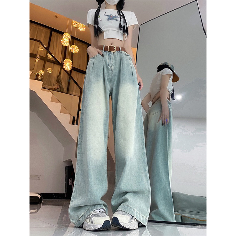 Quần bò ống suông, quần jeans nữ ống suông thiết kế nhúm eo siêu xinh D60 | BigBuy360 - bigbuy360.vn