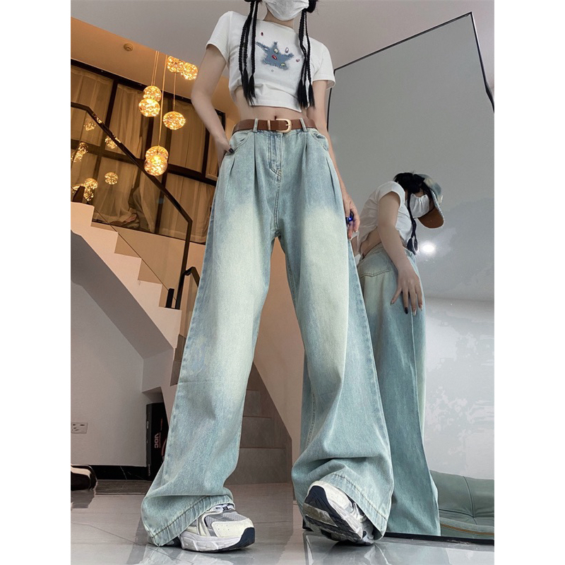 Quần bò ống suông, quần jeans nữ ống suông thiết kế nhúm eo siêu xinh D60 | BigBuy360 - bigbuy360.vn