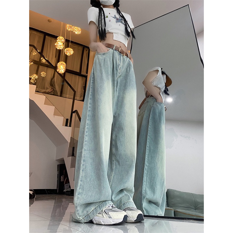 Quần bò ống suông, quần jeans nữ ống suông thiết kế nhúm eo siêu xinh D60 | BigBuy360 - bigbuy360.vn