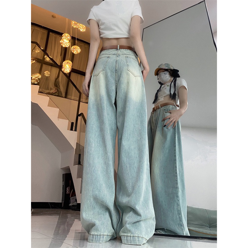 Quần bò ống suông, quần jeans nữ ống suông thiết kế nhúm eo siêu xinh D60 | BigBuy360 - bigbuy360.vn