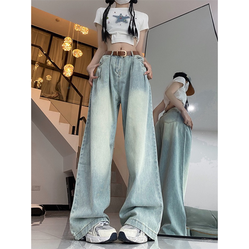 Quần bò ống suông, quần jeans nữ ống suông thiết kế nhúm eo siêu xinh D60 | BigBuy360 - bigbuy360.vn