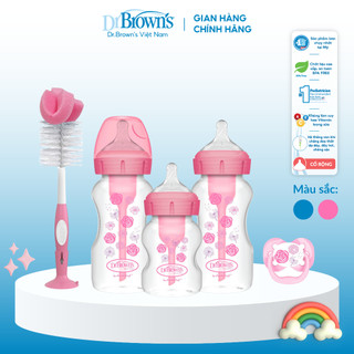 Bộ 3 bình sữa Dr.Browns cổ rộng nhựa PP gồm 1 bình 150ml, 2 bình 270ml, 1 ty ngậm 0-6M, 1 cọ bình sữa.