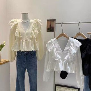 FREESHIP- ÁO BABYDOLL DÀI TAY PHỐI CỔ BÈO HÀN QUỐC