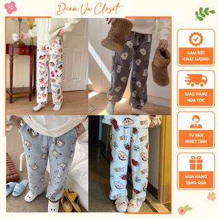 Quần bông nhung lông cừu/ quần ngủ dày dặn giữ ấm, quần ngủ nữa mặc nhà cute dày giữ ấm mùa đông