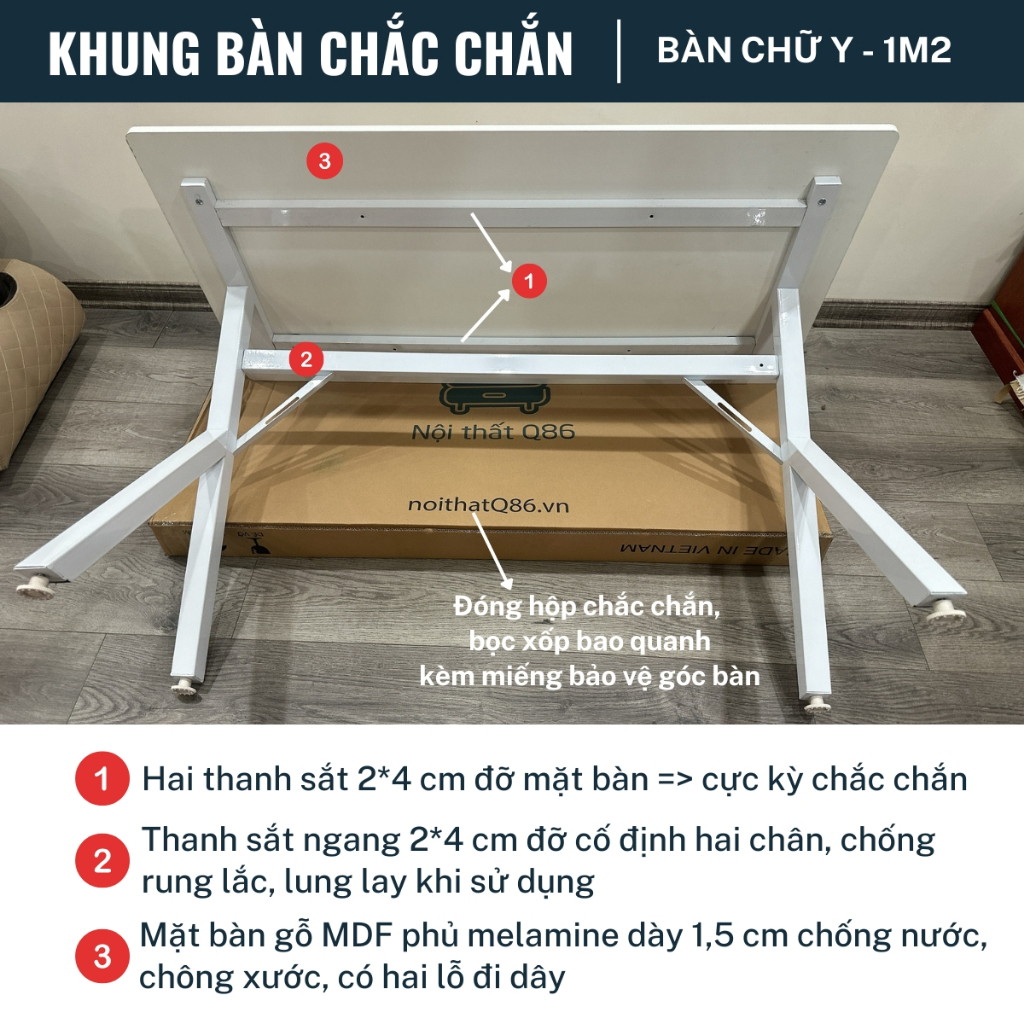 Bàn gaming làm việc tại nhà văn phòng kèm kệ lửng NỘI THẤT Q86 mặt gỗ 1m2, 1m4 chân sắt 4x4cm sơn tĩnh điện | BigBuy360 - bigbuy360.vn