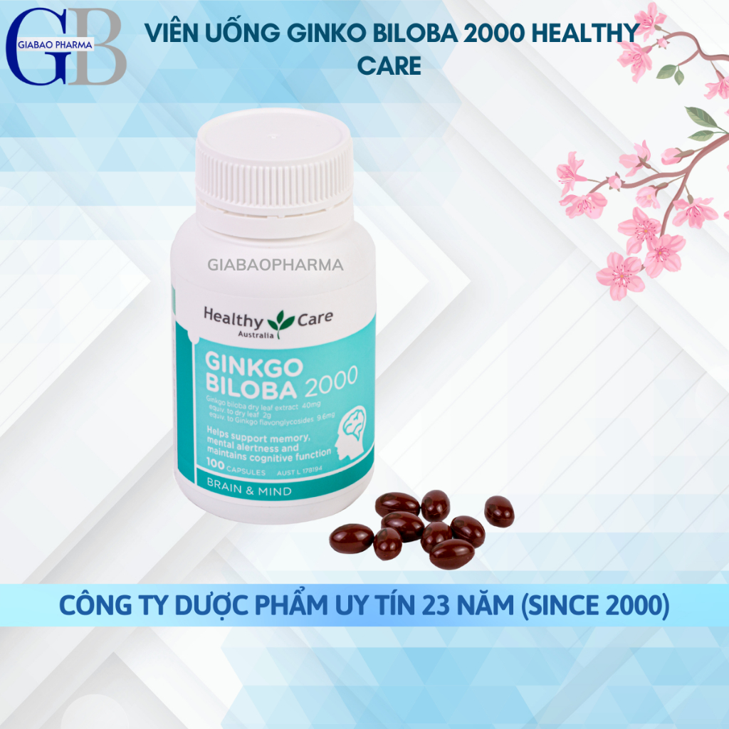 Viên uống Ginkgo Biloba 2000 Healthy Care hỗ trợ bổ não, giảm đau đầu,giúp lưu thông máu não nhập khẩu chính hãng (100v)