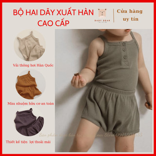 Bộ hai dây vải cao cấp Hàn Quốc màu nhuộm hữu cơ an toàn cho bé trai và bé gái Baby Bear