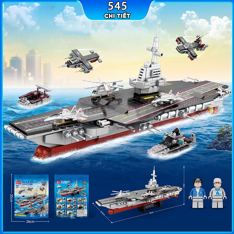 Bộ đồ chơi lắp ráp Tàu Chiến TC 545, Mô hình lắp ráp tàu sân bay, máy bay, thuyền chiến đồ chơi cho bé trai