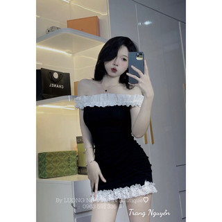 Đầm body trễ vai phối viền bèo xinh hách dáng