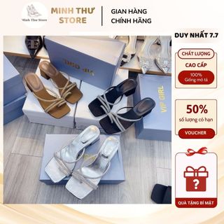 Dép cao gót nữ Minh Thư thời trang mũi vuông quai đính đá lấp lánh, giày cao gót nữ sỏ ngón đi tiệc gót vuông 5cm - L281