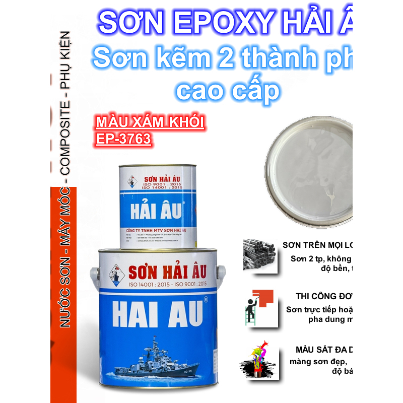 Sơn EPOXY HẢI ÂU - Đủ màu ( Bộ 1L 2 lon gồm 800ml sơn và 200ml keo)