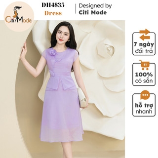 Đầm công sở CITI MODE FASHION thiết kế dáng xoè tím peplum phối hoa ngực DH4835
