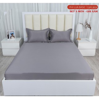 Bộ ga gối phi lụa drap giường 1 ga trải giường + 2 vỏ gối đầu đủ kích thước m6 m8 2m2 màu sắc đơn giản