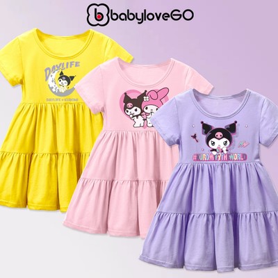 Váy babydoll BabyloveGO, đầm babydoll chất thun cotton mềm mịn thoáng mát in hình Kuromi dễ thương