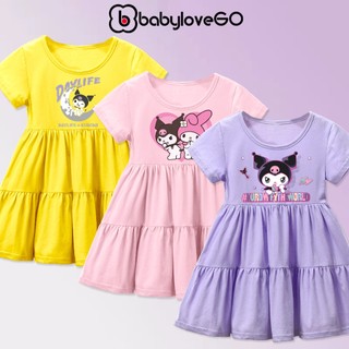 Váy babydoll BabyloveGO, đầm babydoll chất thun cotton mềm mịn thoáng mát in hình Kuromi dễ thương