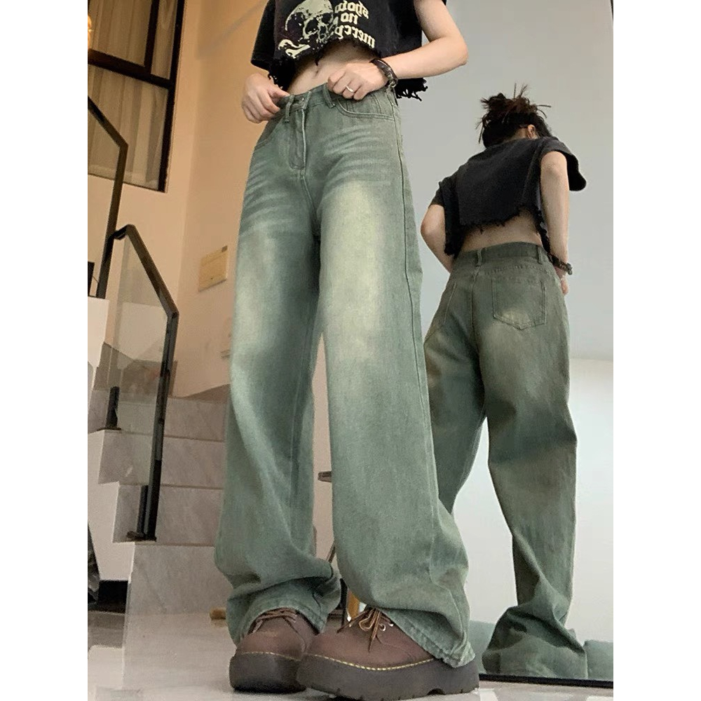 Quần bò ống rộng dáng suông xanh rêu , Quần jean ống rộng dáng suông xanh rêu phong cách siêu Chất 2023 D29 | BigBuy360 - bigbuy360.vn
