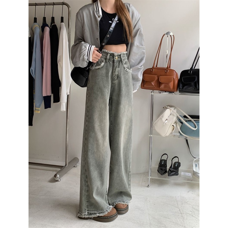 Quần bò ống rộng lưng cao tua rua , Quần jean ống rộng dáng suông 2 màu xanh xám dáng siêu xinh 2024 Ms 46 | BigBuy360 - bigbuy360.vn