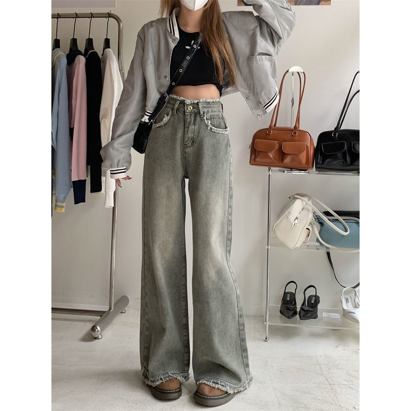 Quần bò ống rộng lưng cao tua rua , Quần jean ống rộng dáng suông 2 màu xanh xám dáng siêu xinh 2024 Ms 46 | BigBuy360 - bigbuy360.vn