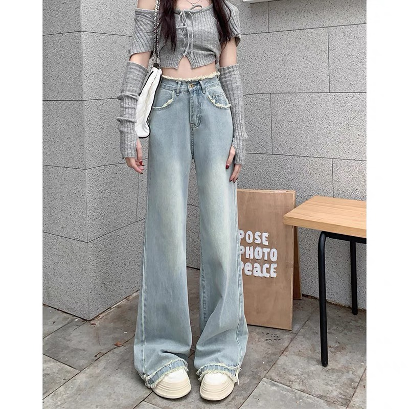 Quần bò ống rộng lưng cao tua rua , Quần jean ống rộng dáng suông 2 màu xanh xám dáng siêu xinh 2024 Ms 46 | BigBuy360 - bigbuy360.vn