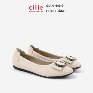 Giày búp bê nữ mũi tròn basic phối khóa độc đáo da thật êm mềm ôm chân đi học đi làm Cillie 1211