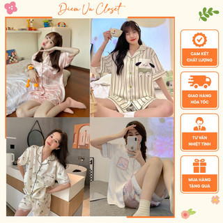 [HÌNH THẬT + VIDEO] Set pijama lụa băng hoạ tiết dễ thương Hàn Quốc, bộ ngủ nữ mặc nhà tiểu thư nhẹ nhàng