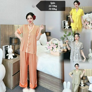 Đồ bộ pijama CỔ TIM tay ngắn tay dơi lụa LATIN size 1(50-70kg) 2(70-90kg)