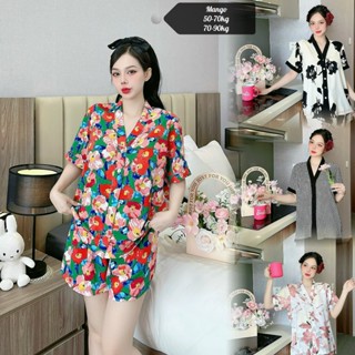 [BIGSIZE ĐÙI] Đồ bộ pijama CỔ TIM tay ngắn, quần đùi lụa Mango size (50-90kg)