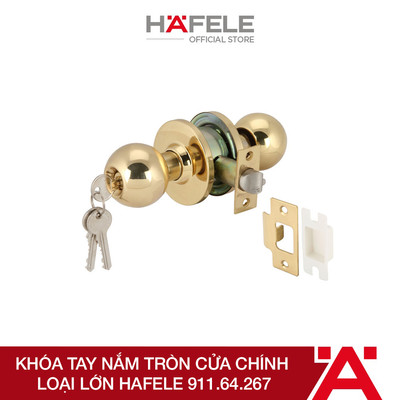 Khóa Tay Nắm Tròn Cửa Chính Loại Lớn Hafele (Đồng, Bóng) 911.64.267