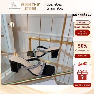 Dép cao gót Minh Thư thời trang mũi vuông quai đính đá sang trọng, giày cao gót quai xoàn lấp lánh gót 7cm đi tiệc L152
