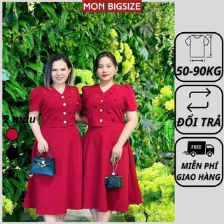Set đồ bộ bigsize nữ dự tiệc đi chơi kiểu cổ tim hoa cắt vải tuyết mưa MON big size 50 - 90kg