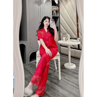 Bộ ngủ mặc nhà pijama ép đá tim lụa xước mát