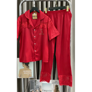 Bộ ngủ mặc nhà pijama ép đá tim lụa xước mát