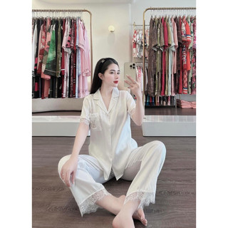 Bộ ngủ mặc nhà pijama ép đá tim lụa xước mát